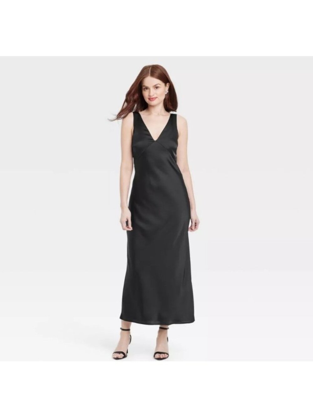 A New Day Black V-Neck Maxi Slip Dress Women's Size M NWT
